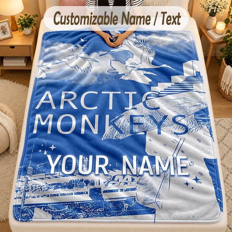 Flannel BlanketArctic Monkeys Custom Name Text Personalized Soft Warm Throw Blanket Home Decor Gift