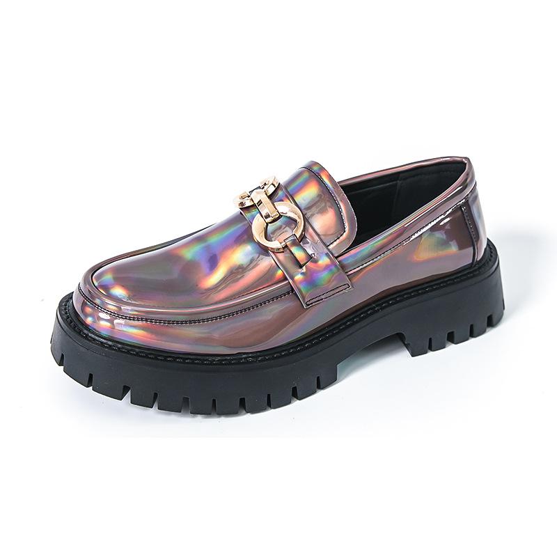 Men s Patent Leather Cross-Strap Loafers - Formal, Horsebit, Trendy, Thick-Soled 44