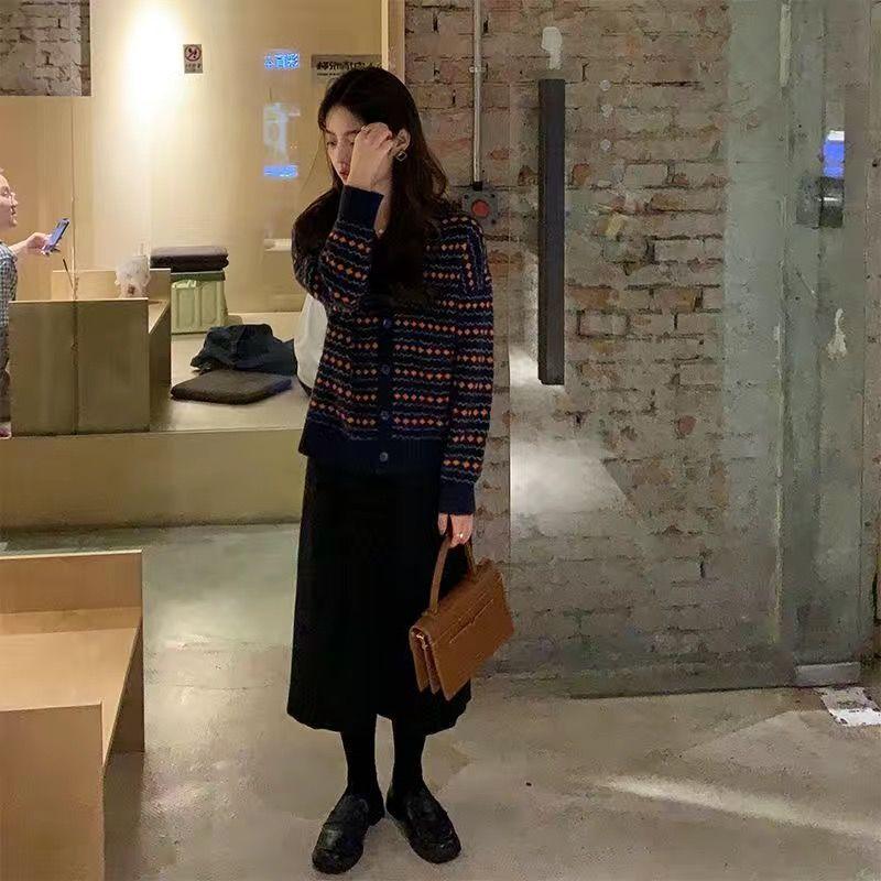 Autumn Winter Women's Red Knitted Half Skirt High Waist Knee-Length Bodycon Pencil Skirt Slim-Fit Wool Skirt