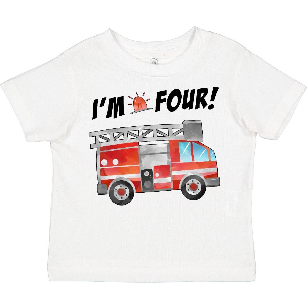 Inktastic I m 4 Fire Truck 4th Birthday Toddler kids boys T-Shirt Birthdays Engine Party 140