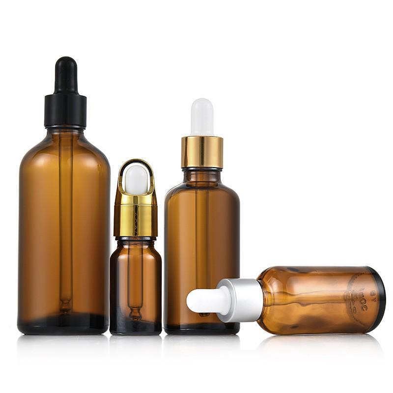 Flacon compte-gouttes en verre ambré dépoli pour huiles essentielles, cosmétiques ou échantillons de voyage
