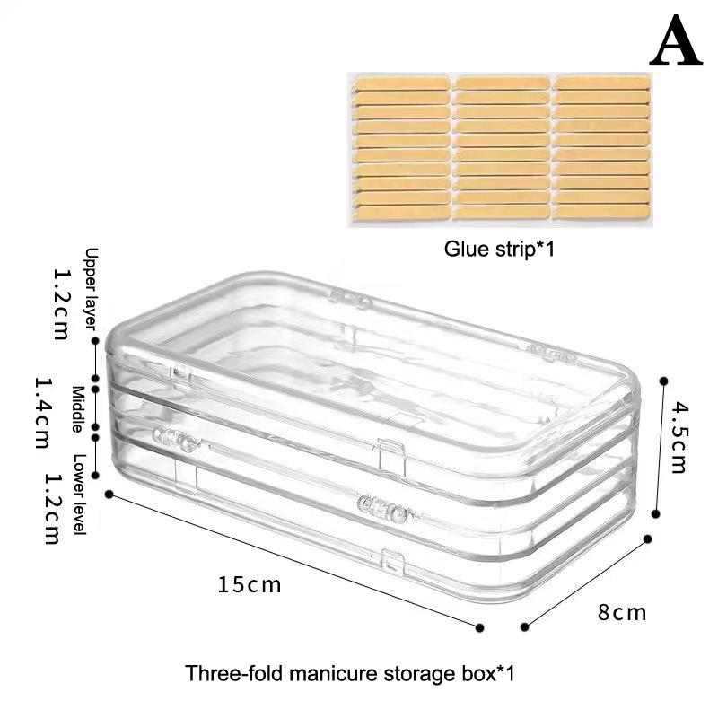Three-Fold Press-On Nail Storage Boxes Transparent Plastic Nail Storage Box Press-On Nail Organizer For False Nails Display