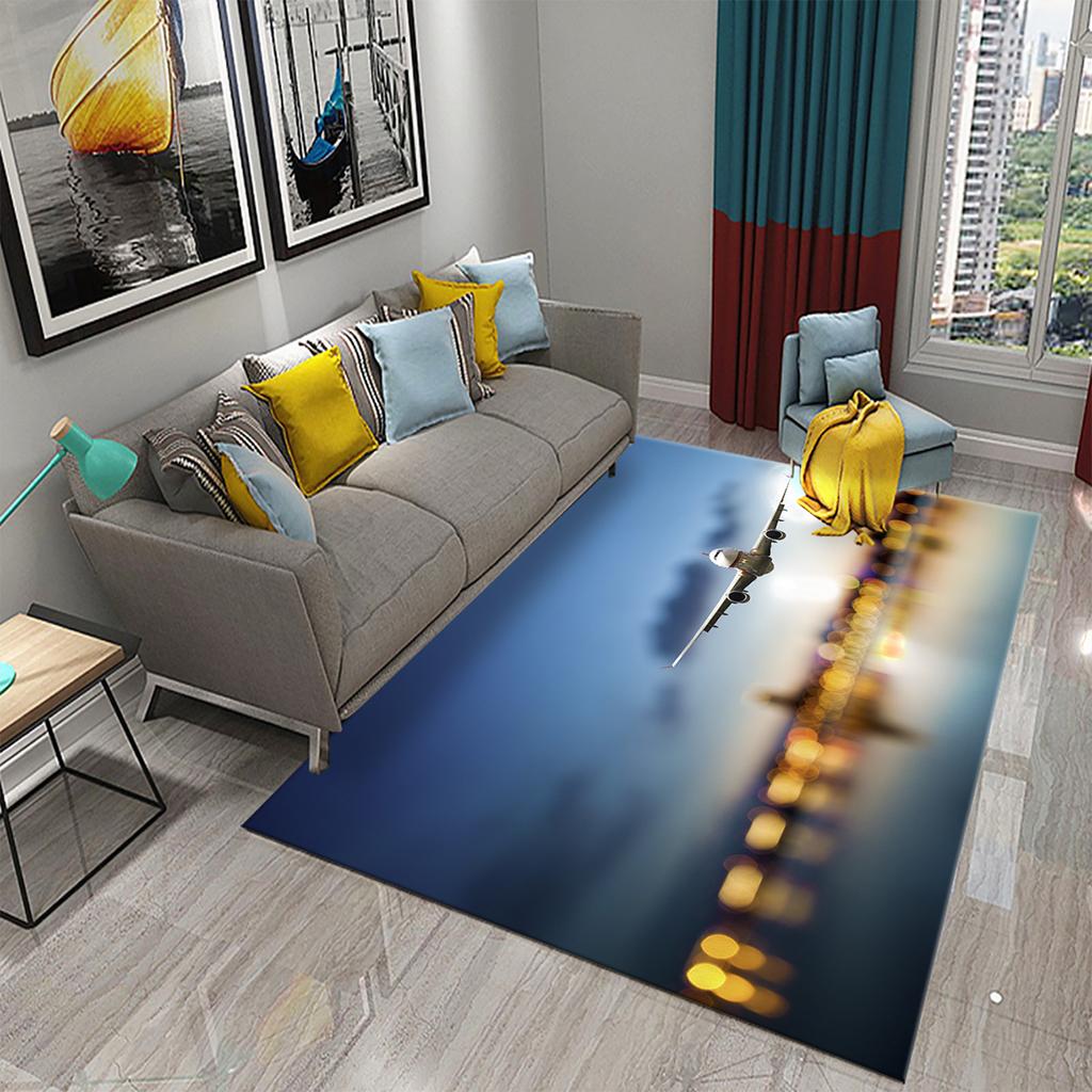 Airplane Carpet Sky Sunset Scene Area Mat for Kitchen Bathroom Entrance Door Anti-Slip Absorbent Mat Teens Bedroom Home Decor
