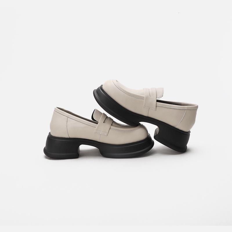 Slip-on Thick-soled Loafers Women's New Spring and Autumn Black Heightened Retro British Style Small Leather Shoes