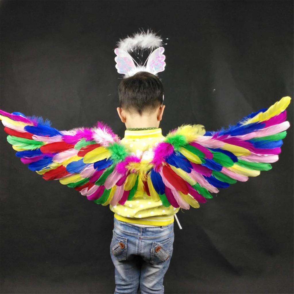 Angel Wings Feather Wings with Elastic Straps Adjustable Halloween Costume Wings for Women Girls Cosplay Fairy Wings