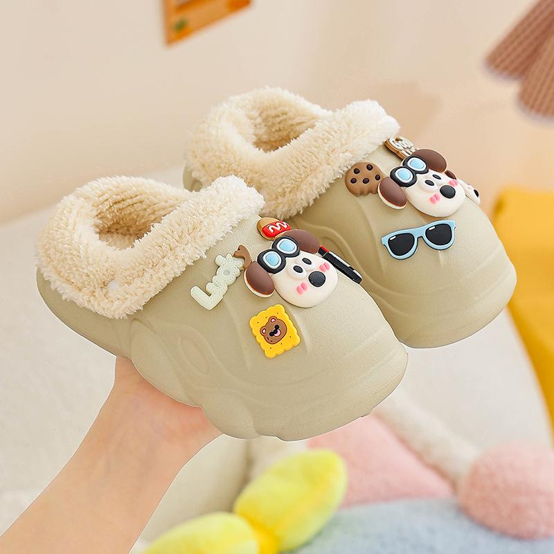 EVA Kids' Furry Cotton Slippers - Warm, Soft, Washable Parent-Child Shoes for Boys