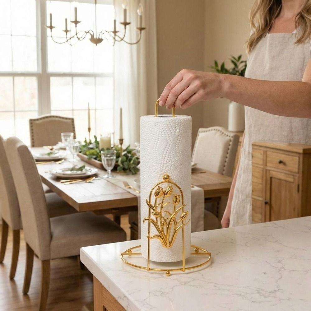 Free Standing Tree Paper Towel Holder Gold Vertical Paper Shelf Practical Tissue Stand  For Home