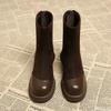 Retro Style Women'S Back Zipper Simple Comfortable Cotton Boots Brown Thick Sole Daily Casual Versatile Women'S Short Boots