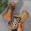 Women Leopard Print Wedge Slippers Slip On Chunky Platform Sandals Woman Summer 2025 Thick Bottom Non Slip Beach Slides Big Size