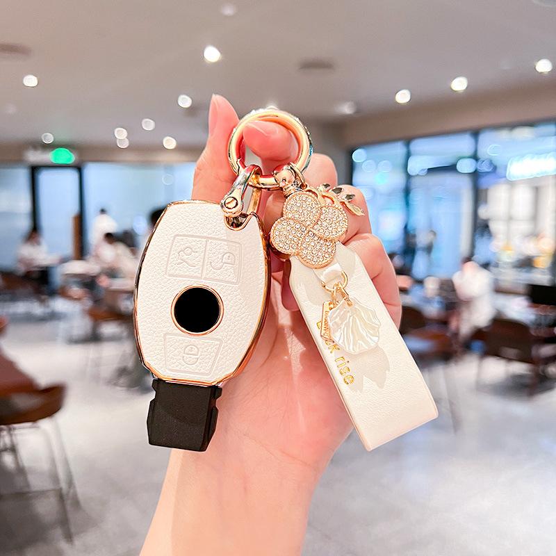 TPU Leather Car Key Case Remote Cover Shell Holder Keychain for Mercedes Benz A B C E S Class S400L CLA CLS GLC GLE GLS EQE EQS