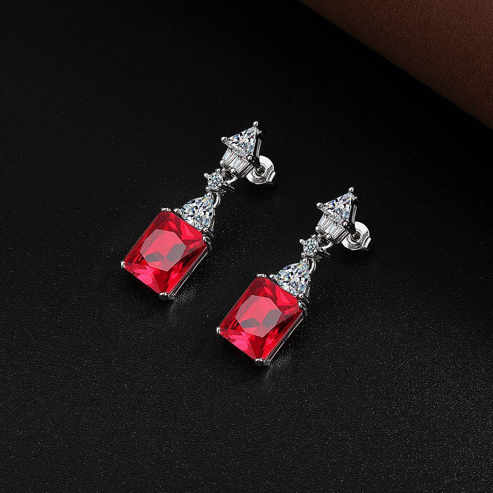 925 Sterling Silver Light Luxury Retro Multi-color Square Zircon Earrings Birthday Anniversary Wedding Party Gift