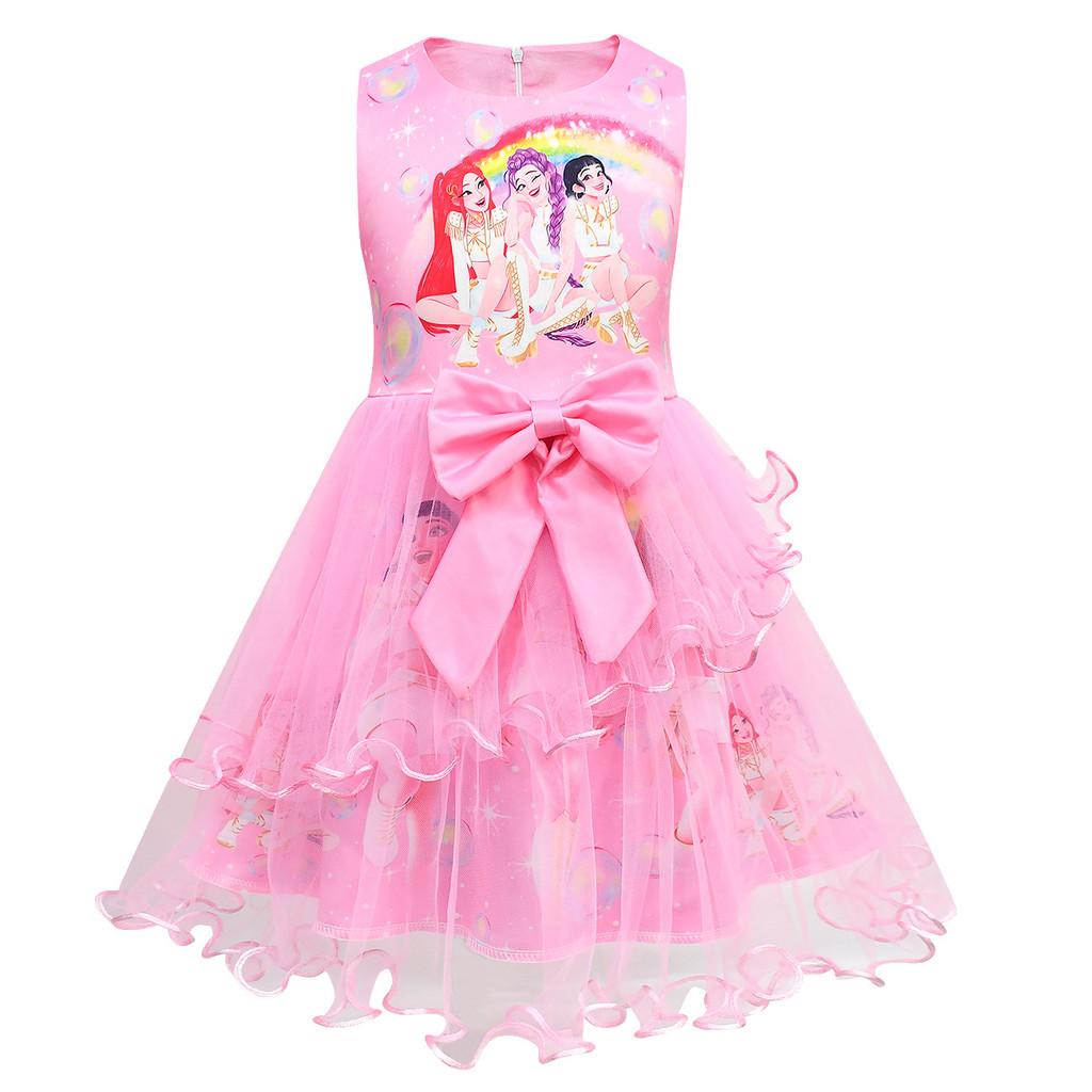 82994 Kid Girls Kpop Demon Hunters Rumi Zoey Mira Mesh Dress