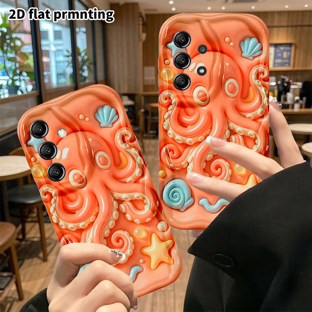 Phone case: 2D flat, suitable for Samsung Galaxy A34 A35 M05 M06 S20 S22 S21 FE Plus 5G protective case, peach pink octopus, perfect Christmas and Hal