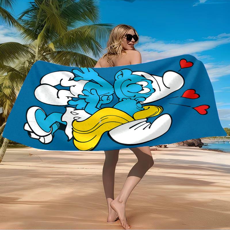 Blue Smur-f Characters Beach Towel Microfiber Beach Towel, Lightweight and Quick-Dry, for Summer Travel, Swimming Pool Fan Birthday Gift