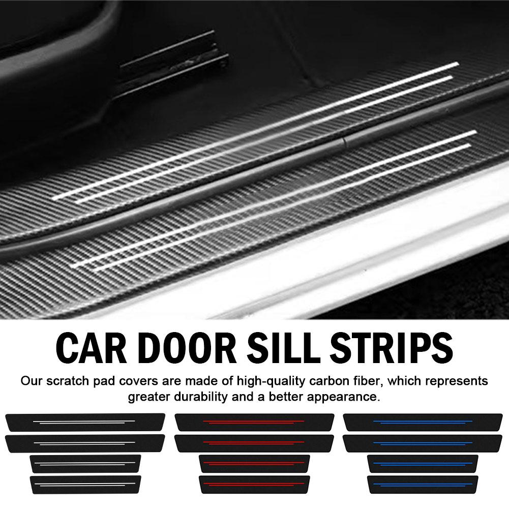4pcs Universal Carbon Fiber Leather Car Door Sill Protection Film DIY Paste Waterproof Anti Scratch Strip Car Sticker Protect