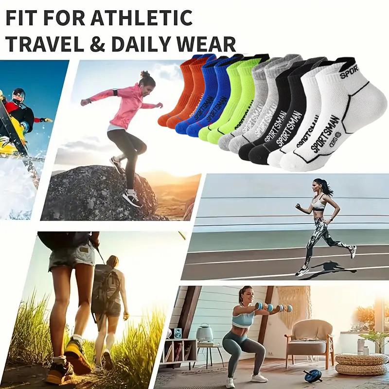12 Pairs Men Knitted Anti Odor Sports Socks Fashionable Letter Sweat Absorbing Mesh Breathable Couple Running Casual Socks