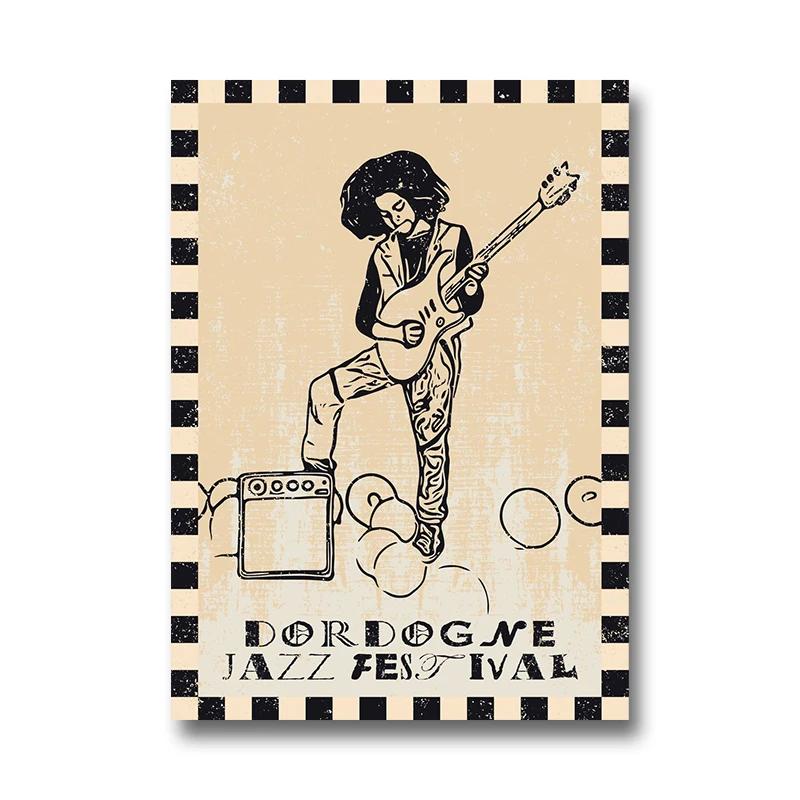 Vintage Jazz Festival Canvas Paintings Retro Jazz Club Poster and Print Wall Art Picture for Living Room Cuadros Home Decoration