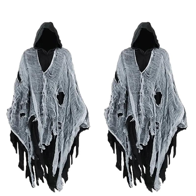 Gotischer Kapuzenumhang Zerfetzter Zombie Cosplay Kostüm Halloween Geisterrobe Gruselige Party Requisiten Tag der Toten Outfit