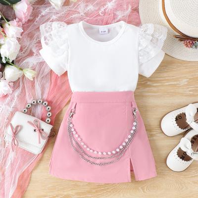 Sweet Girls' Set Spring/Summer Children's Top + Irregular Fashionable Short Skirt Set