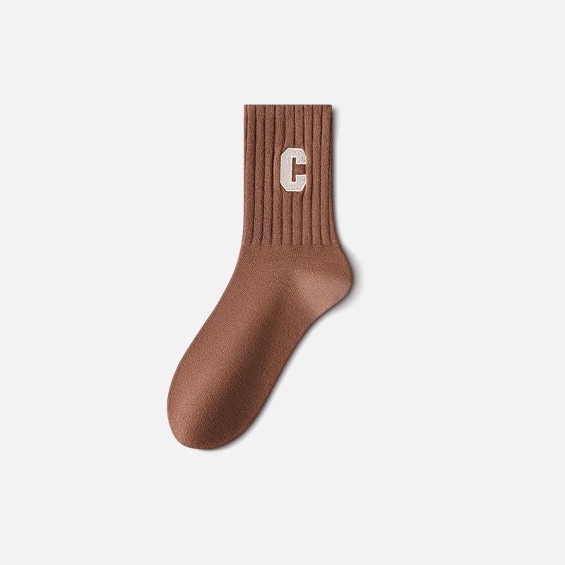 Women's Mid-Calf Cotton Socks - Odor-Resistant, Sweat-Absorbent, Breathable, Coffee Color - Perfect for Autumn & Winter
