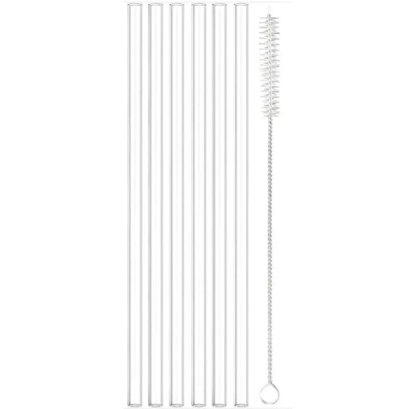 

6pcs 30cm transparent food grade heat-resistant PE straws with cleaning brush for 40 ounce cups reusable straws