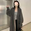 Damen Grau Oversized Strickmantel: Mittellang, Über das Knie, Herbst/Winter, Verdickter Lässiger Stil.