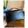 2025 First-Gen Mini Black Kelly Bag: High-End Versatile Leather Handbag with Silver Buckle