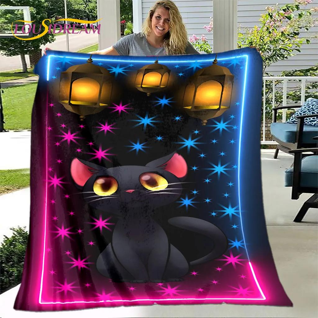 3D Cartoon Cute Gothic Cat Blanket,Flannel Blanket Throw Blanket,Warm Children's Blanket for Home Living Room Bedroom Beds Sofa