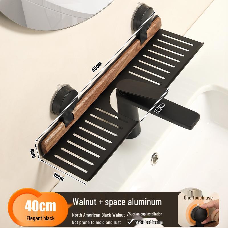 Walnut No-Drill Suction Cup Bathroom Shelf & Sink Organizer