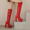 Plus Size Round Toe High Platform Super High Thick Heel Side Zipper Sleeve Knee High Boots Autumn New Elegant And Sexy Boots
