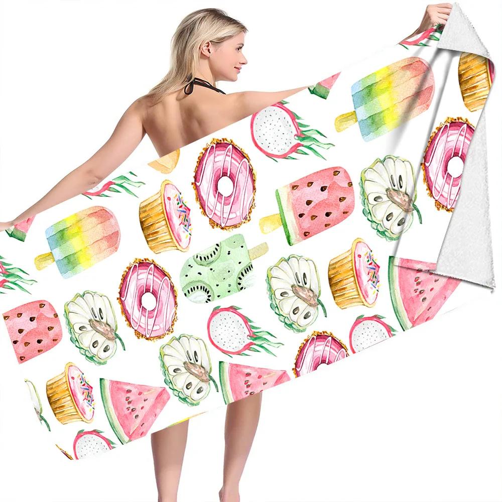 Fruit Print Plants No Sand Free Quick Dry Beach Towel Surf Poncho Bath Summer Swimming Fitness Yoga Mat Travel Camping Women