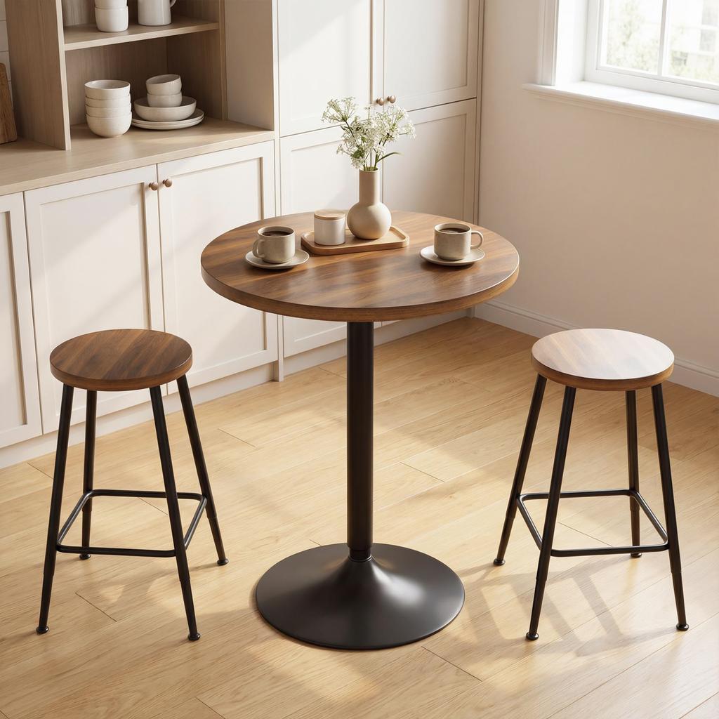 Round Bar Table 60 Cm, High Kitchen Standing Table with Non-slip Pads, for Kitchen, Living Room, Walnut