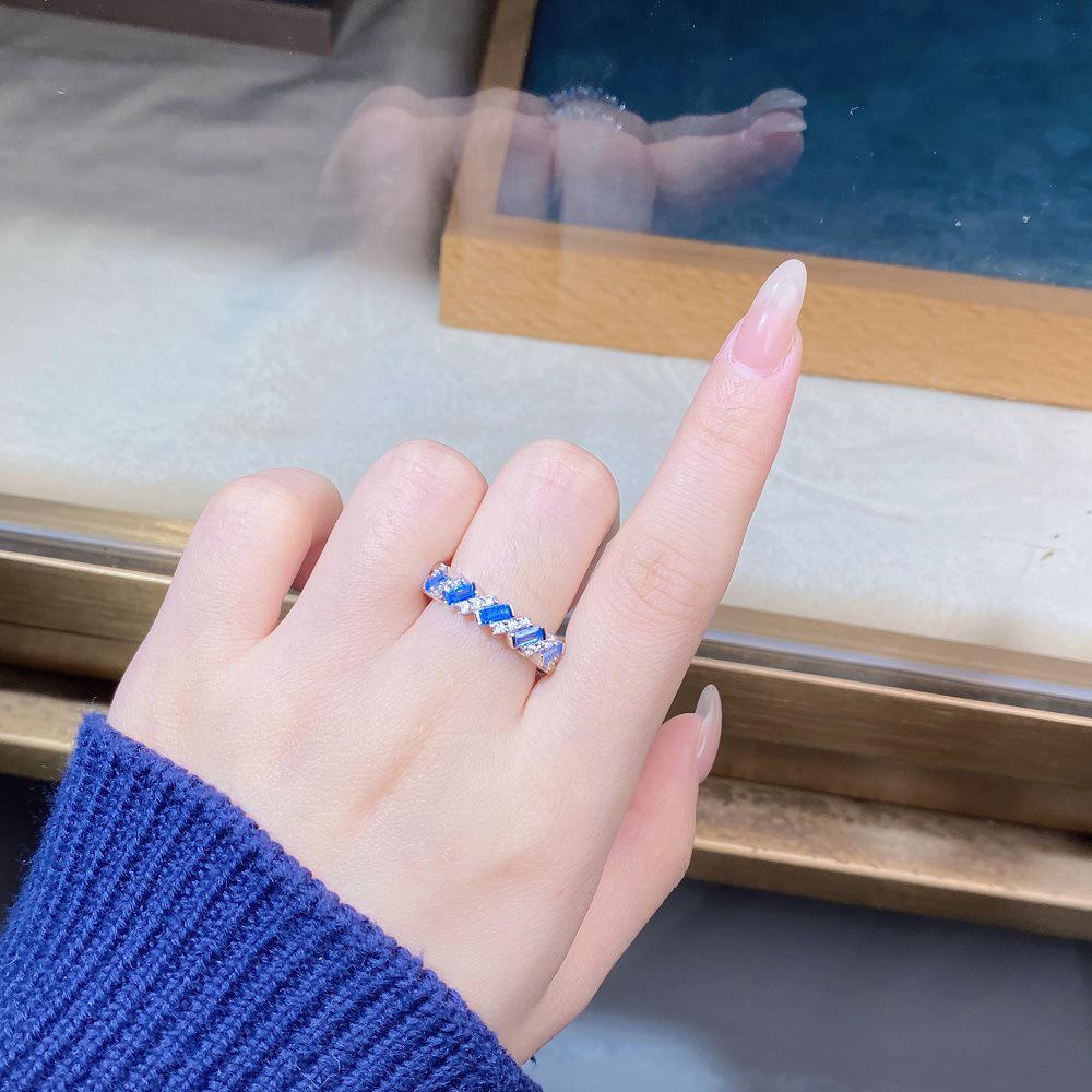 Bague Alliance Éternité en Argent Sterling S925 Aigue-marine & Zircon