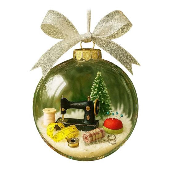 Holiday Sewing Snow Ball Ornaments Retro Sewing Machine Themed Holiday Decor Transparent Ball Hanging Decoration Holiday Keepsakes Gift for Sewers