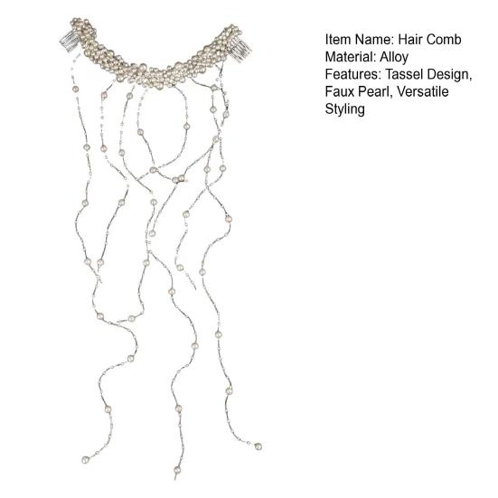 Women Hair Ornament Faux Pearl Rhinestone Flower Bridal Hair Comb Long Style Wedding Hair Accessories