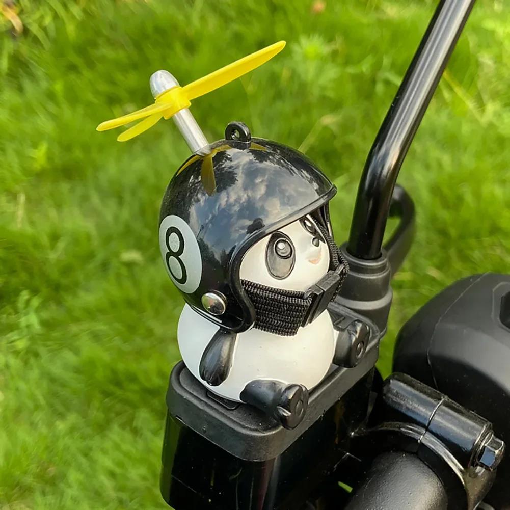Motorcycle Handlebar Decoration Bike Electric Cute Panda Cartoon With Helmet Airscrew Ornaments Riding Equipment Accessories