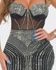 European-American Sexy Sheer Patchwork Bodycon Camisole Dress with Hot Drill Design