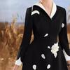Vietnamese Embroidered Black & White Asymmetrical Neckline Dress 22289