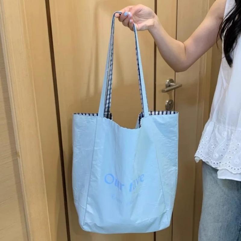 Large Bag Men's and Women's Double-sided Checkered Handbag Single-shoulder Tote Bag