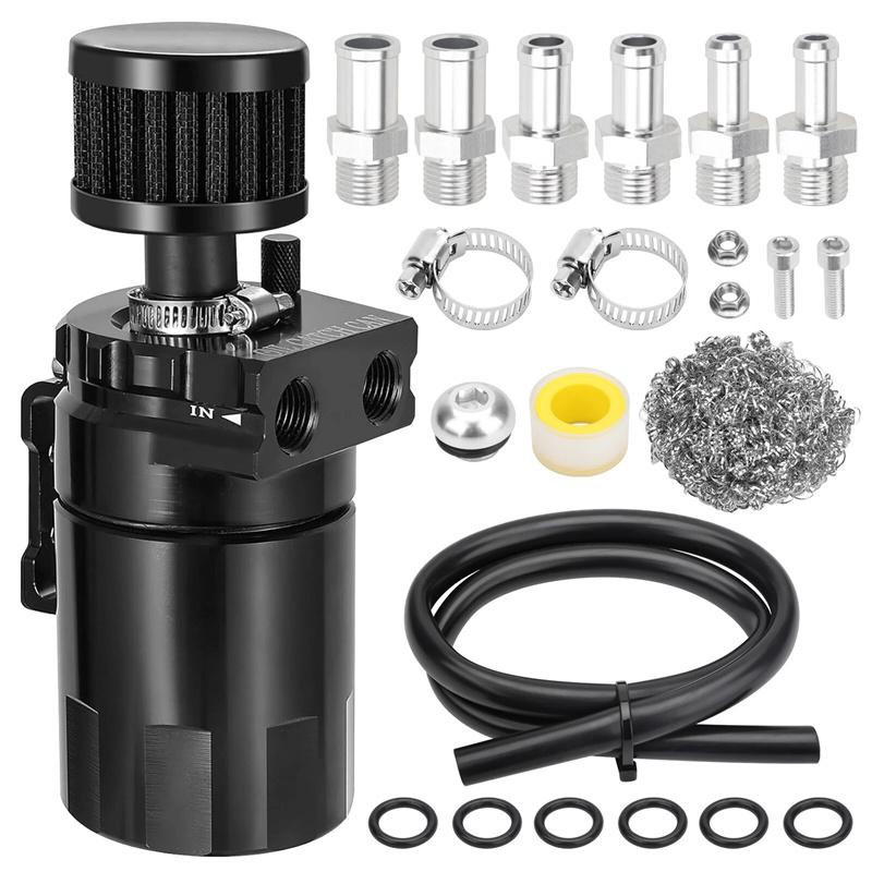 Universal Aluminum Baffled Oil Catch Can,Oil Separator Catch Can With Breather Filter 300Ml -Suitable For Cars And Trucks