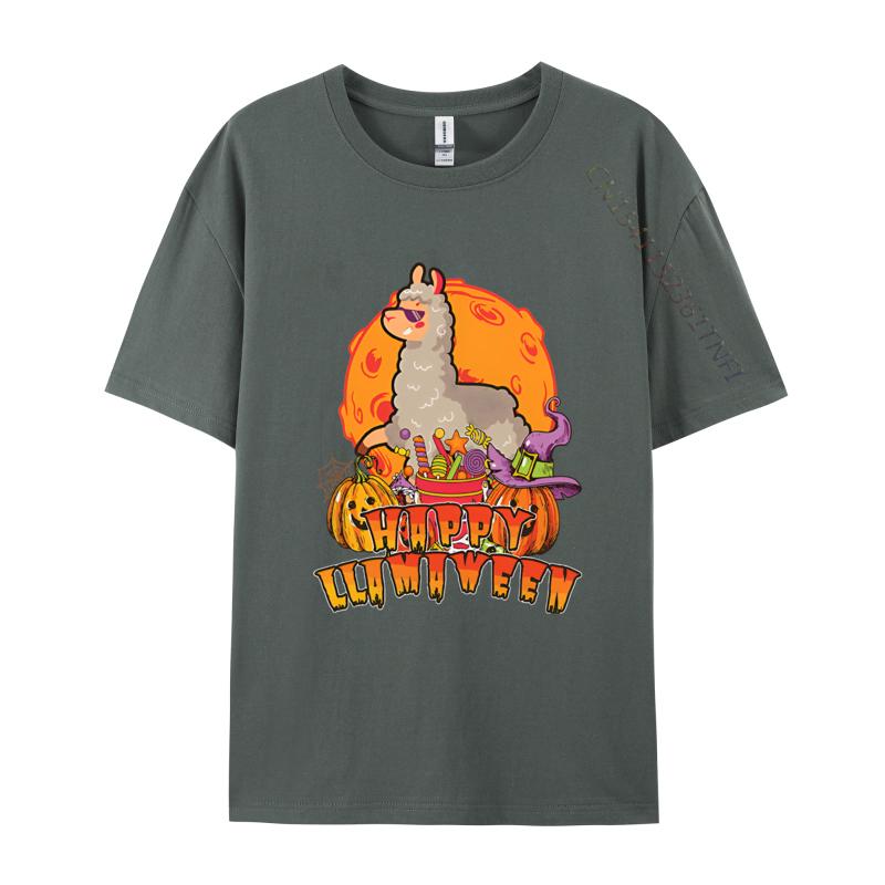 Unisexs Fashion Tshirt Happy Llamaween Llama Halloween Llama T Shirts Crew Neck All Cotton T Shirt 3D Print