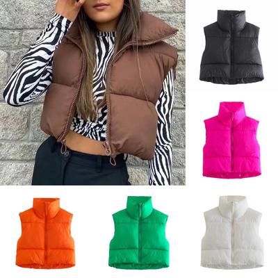 Damen Winter-Crop-Weste, leicht, ärmellos, warm, Oberbekleidung, Weste, gepolstert, Gilet, Tops, Mantel