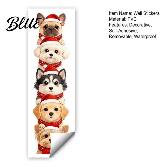 Holiday Home Accents Christmas Puppy Wall Stickers, Removable Self-adhesive Dog Decals for Walls Doors, PVC Stacked Puppies Seasonal Door Decor