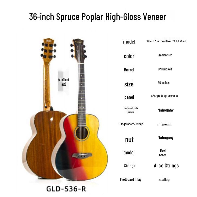 36" Cloud Peach Solid Wood Folk Guitar for Kids, Beginner Travel Guitar