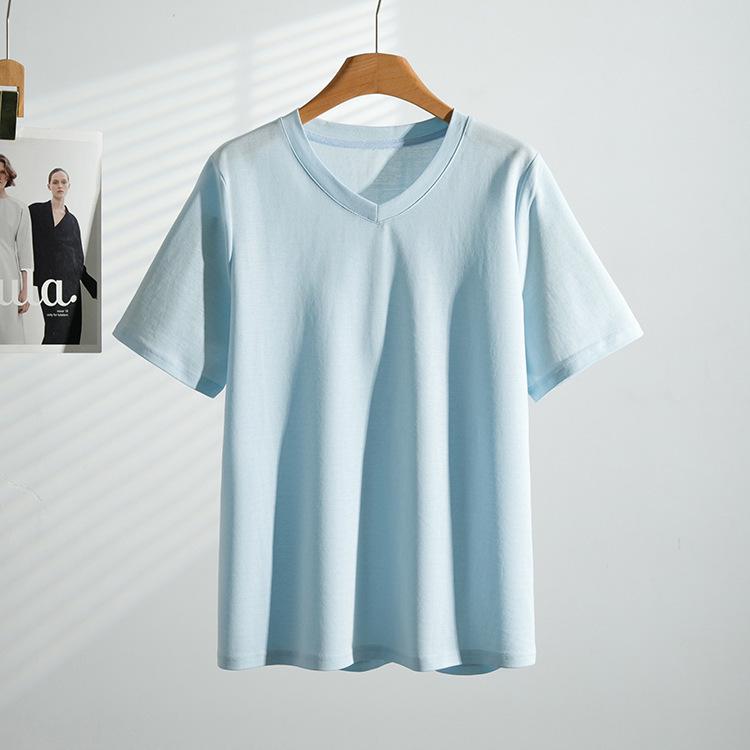 

2026 Summer Women s Plus Size V-Neck Solid Short Sleeve: Loose, Slimming, Versatile & Stylish for 300 Jin Fat MM 7XL (210-230 jin) синий