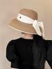 Women's French Retro Straw Sun Hat with Bow Detail - Hepburn Style Elegant Wide Brim UPF 50+ Sun Protection for Beach Vacation