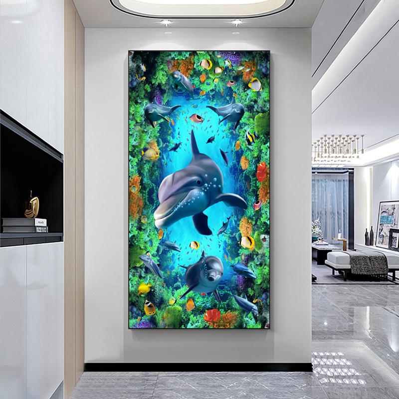 Underwater World Animal Posters and Prints Canvas Painting Dolphin Fish Pictures Wall Art for Living Room Home Decor No Frame