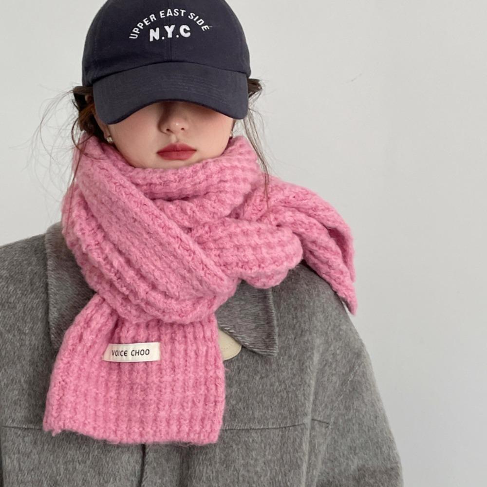Thickened Knitted Wool Scarf Solid Color Labeling Knitted Yarn Scarf Cold Protection Warm Neck Warmer Cold Weather