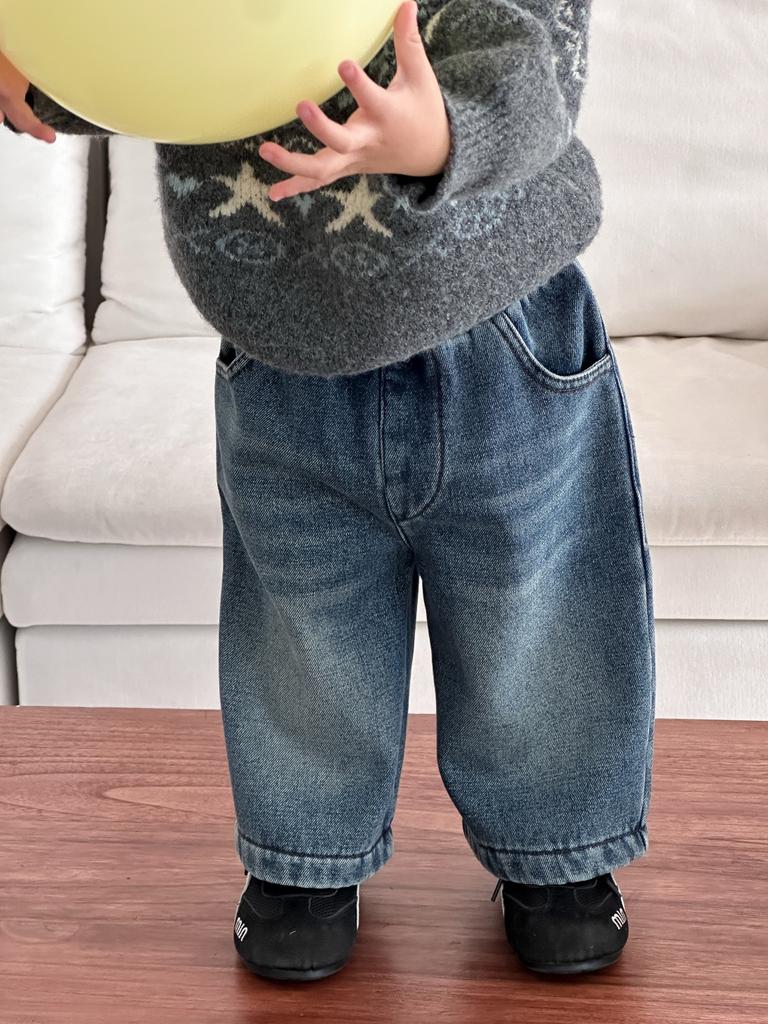 Children's clothing Winter baby knitted sweater Winter boys fleece denim suit