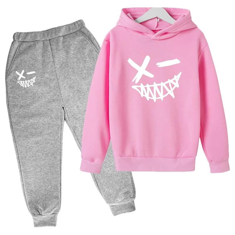 Böses Lächeln Aufdruck Kinder Frühling Herbst Sweatshirt Hose 2er Set 1-12 Jahre Kind Junge Mädchen Kleidung Jungen Freizeit Sport Set